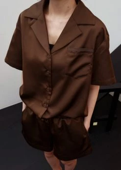Inch Hadi Satin Shorts - Brown Vacation Edit