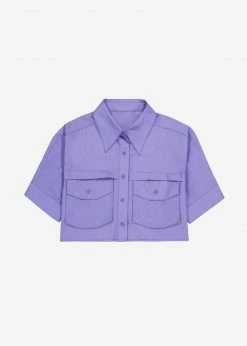 Beside You Ada Cropped Pocket Shirt - Purple