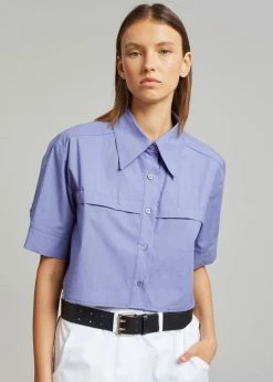Beside You Ada Cropped Pocket Shirt - Purple