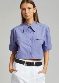 Beside You Ada Cropped Pocket Shirt - Purple