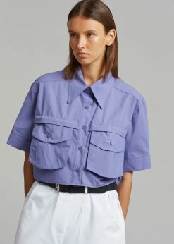 Beside You Ada Cropped Pocket Shirt - Purple