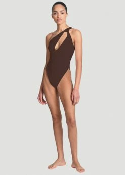 Aexae Knot One Piece Swimsuit - Brown CLOTHING
