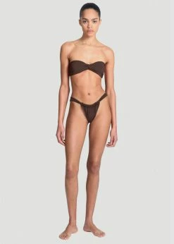 Aexae Ruched Bandeau Swim Top - Brown CLOTHING