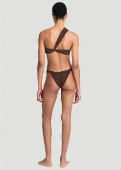 Aexae Ruched One Shoulder Swim Top - Brown