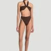 CLOTHING Aexae Triangle High Cut Swimsuit Bottoms - Brown