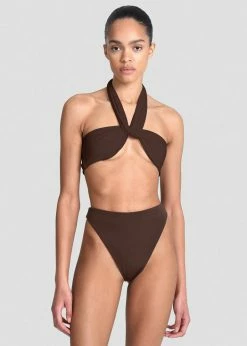 Aexae Wrap Tie Swim Top - Brown CLOTHING