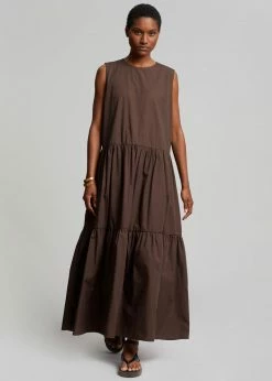 The Frankie Shop Aka Flouncy Long Dress - Chocolate CLOTHING