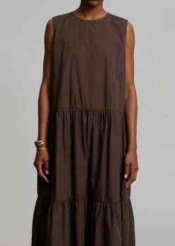 The Frankie Shop Aka Flouncy Long Dress - Chocolate CLOTHING