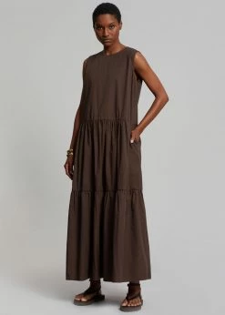 The Frankie Shop Aka Flouncy Long Dress - Chocolate CLOTHING