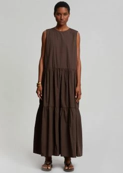 The Frankie Shop Aka Flouncy Long Dress - Chocolate CLOTHING