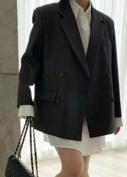 The Frankie Shop Amaga Layered Blazer - Charcoal CLOTHING