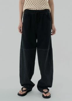 Amomento Drawstring Denim Pants - Black CLOTHING