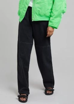 Amomento Drawstring Denim Pants - Black CLOTHING