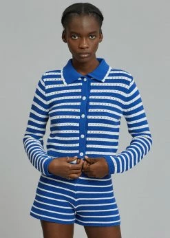 The Plan Aqua Knit Cardigan - Navy Stripe