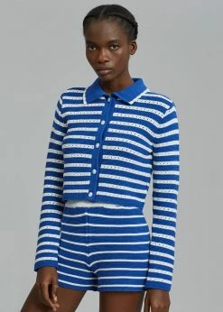 The Plan Aqua Knit Cardigan - Navy Stripe