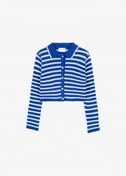 The Plan Aqua Knit Cardigan - Navy Stripe