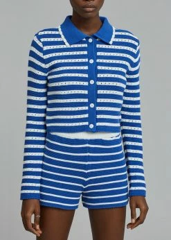 The Plan Aqua Knit Cardigan - Navy Stripe