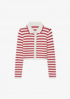 The Plan Aqua Knit Cardigan - Red Stripe CLOTHING
