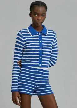 The Plan CLOTHING Aqua Knit Short - Navy Stripe