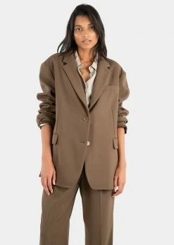 The Frankie Shop Bea Boxy Blazer - Chocolate CLOTHING