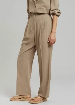 The Frankie Shop Bea Fluid Pinstripe Suit Pants - Camel CLOTHING