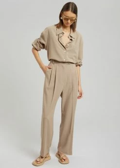 The Frankie Shop Bea Fluid Pinstripe Suit Pants - Camel CLOTHING