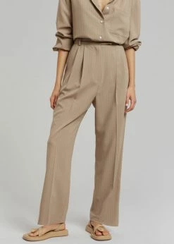 The Frankie Shop Bea Fluid Pinstripe Suit Pants - Camel CLOTHING