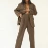 The Frankie Shop Bea Pleated Suit Pants - Chocolate