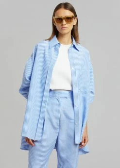 The Frankie Shop Bea Stripe Suit Pants - White/Light Blue
