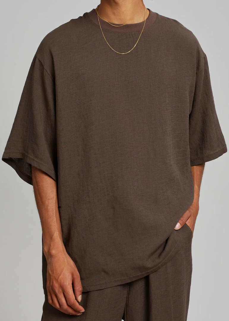 Cheapest ✔️ The Frankie Shop Men Brax Tee - Brown ✔️ 4 The Frankie Shop Men Brax Tee - Brown