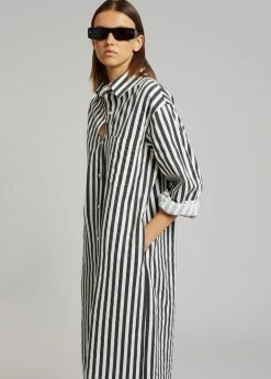 The Frankie Shop CLOTHING Cala Shirt Dress - Black Stripe