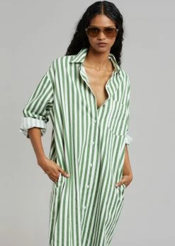 Promo π― The Frankie Shop CLOTHING Cala π Shirt π Dress - Green Stripe π₯° 12 The Frankie Shop CLOTHING Cala Shirt Dress - Green Stripe