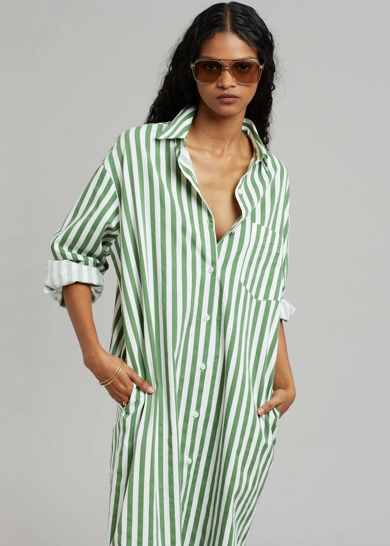 Promo π― The Frankie Shop CLOTHING Cala π Shirt π Dress - Green Stripe π₯° 4 The Frankie Shop CLOTHING Cala Shirt Dress - Green Stripe