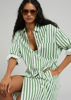 The Frankie Shop CLOTHING Cala Shirt Dress - Green Stripe