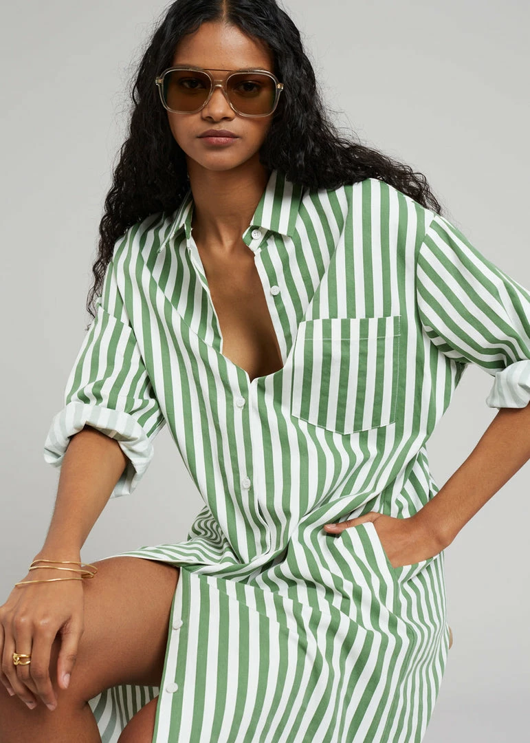 Promo π― The Frankie Shop CLOTHING Cala π Shirt π Dress - Green Stripe π₯° 1 The Frankie Shop CLOTHING Cala Shirt Dress - Green Stripe