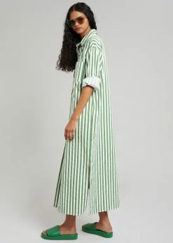 The Frankie Shop CLOTHING Cala Shirt Dress - Green Stripe