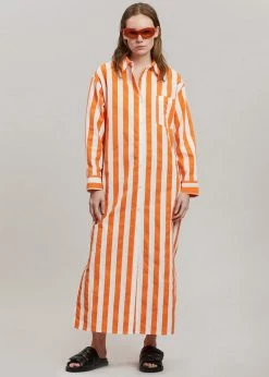 The Frankie Shop CLOTHING Cala Shirt Dress - Orange Stripe
