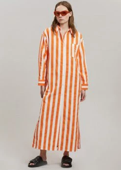 The Frankie Shop CLOTHING Cala Shirt Dress - Orange Stripe