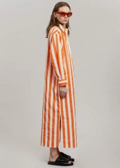 The Frankie Shop CLOTHING Cala Shirt Dress - Orange Stripe