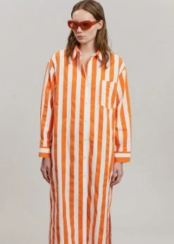 The Frankie Shop CLOTHING Cala Shirt Dress - Orange Stripe