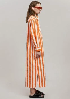 The Frankie Shop CLOTHING Cala Shirt Dress - Orange Stripe