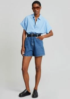 Le Vase Cece Cuffed Sleeve Shirt - Blue CLOTHING