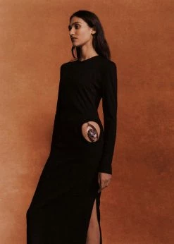 Christopher Esber Fossilized Amethyst Long Sleeve Dress - Black CLOTHING