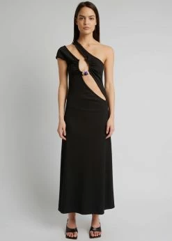 CLOTHING Christopher Esber Quartz Split Ruched Tank Dress - Black/Pink Stones