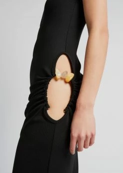 CLOTHING Christopher Esber Ruched Quartz Hip Tank Dress - Black/Yellow Stones