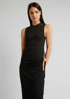 CLOTHING Christopher Esber Ruched Quartz Hip Tank Dress - Black/Yellow Stones
