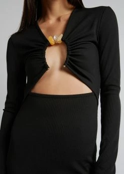 Christopher Esber Split Quartz Ruched Long Sleeve Dress - Black/Yellow Stones CLOTHING