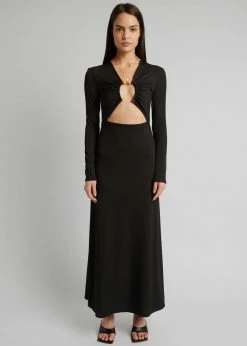 Christopher Esber Split Quartz Ruched Long Sleeve Dress - Black/Yellow Stones CLOTHING