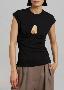 Christopher Esber Underbust Quartz Ribbed Tank - Black/Yellow Stones