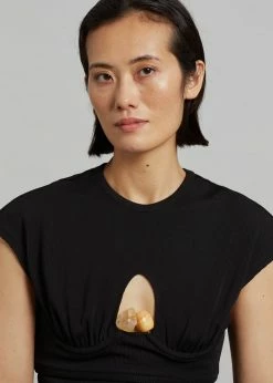 Christopher Esber Underbust Quartz Ribbed Tank - Black/Yellow Stones